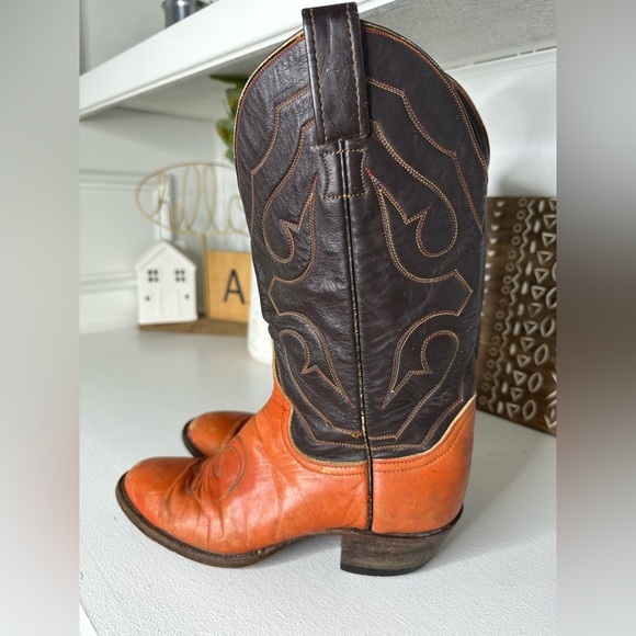Larry Mahan Vintage Western Cowboy Boots Brown/Orange Leather Size 6.5 Women - Picture 2 of 10